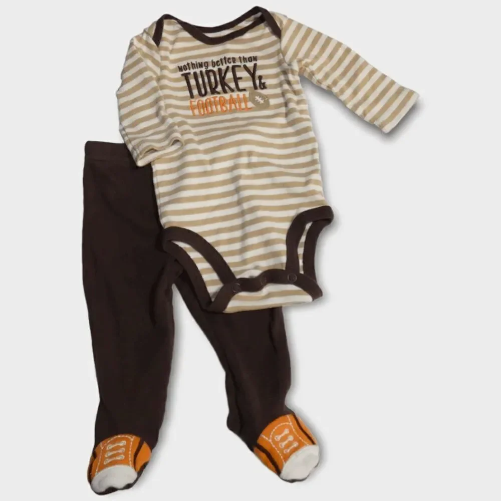 Carter's Thanksgiving Football Long Sleeve Cotton Outfit Set Size 3M